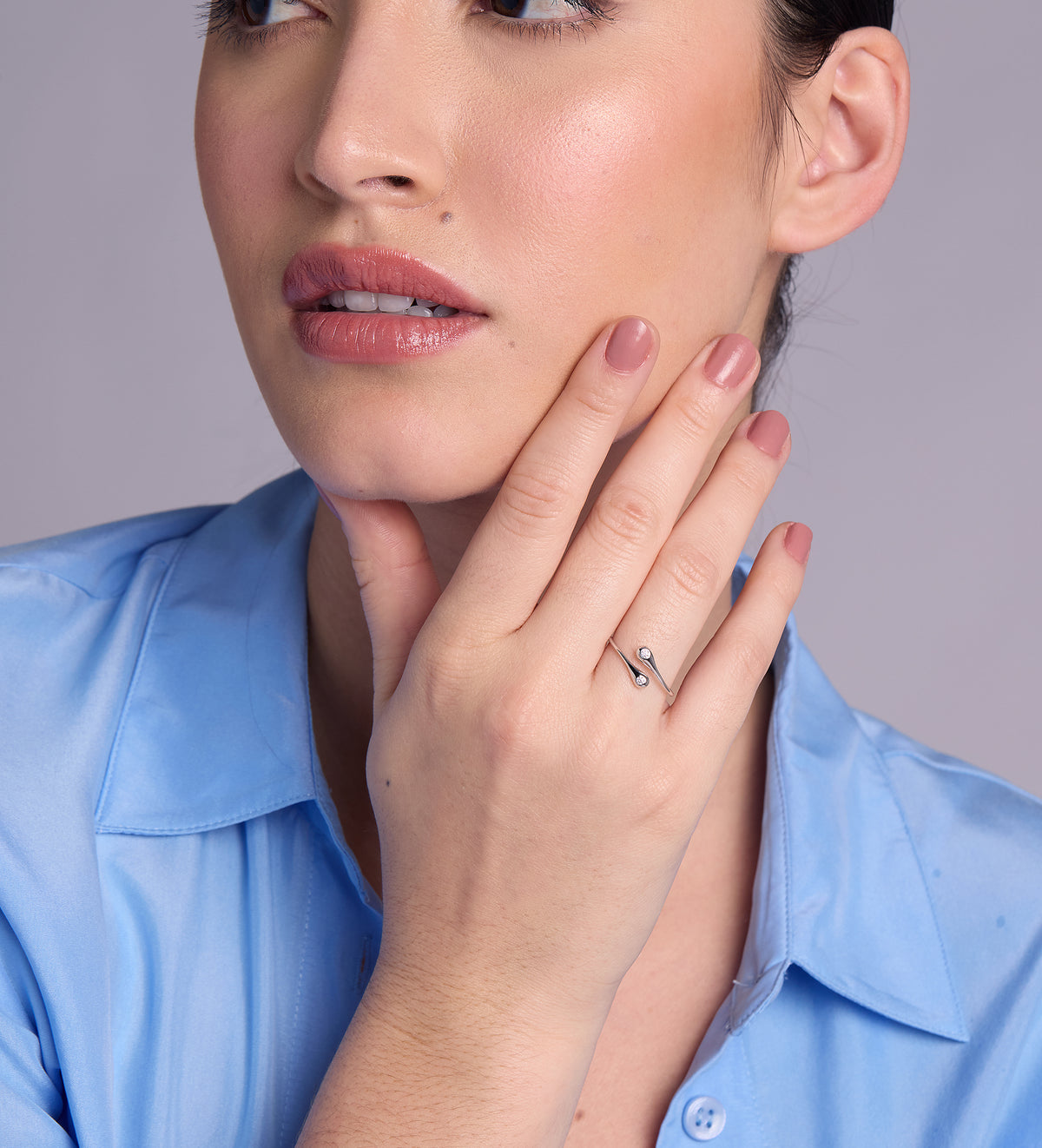Dew Drops Open Ring in Rhodium Plating on 925 Silver - Ash & Harry