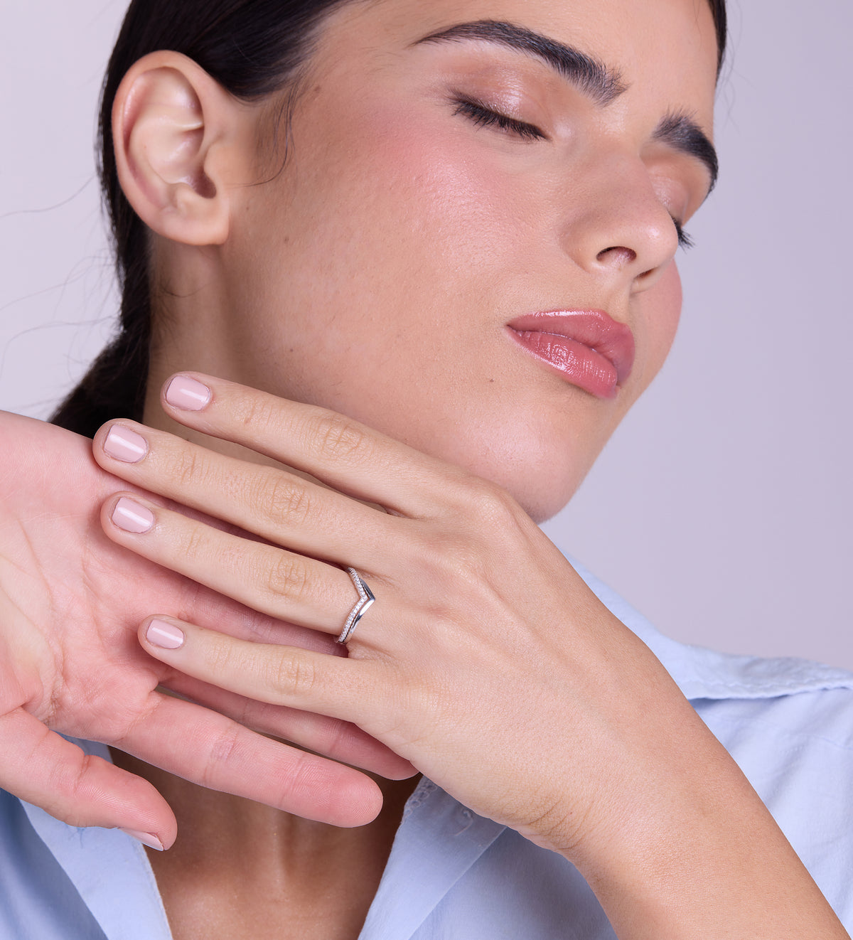Pave Wishbone Ring in Rhodium Plating on 925 Silver - Ash & Harry