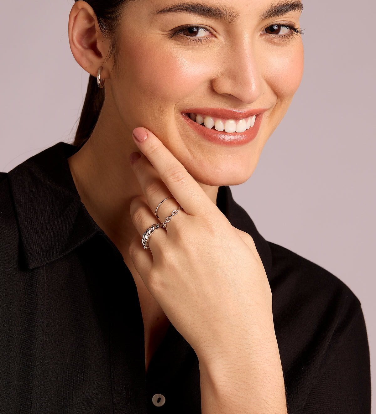 Thin Croissant Ring in Rhodium Plating on 925 Silver - Ash & Harry