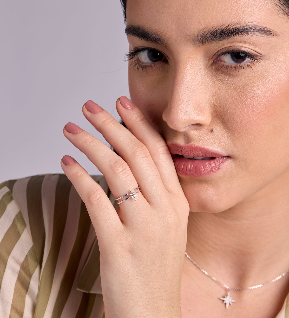 Double Band Starburst Ring in Rhodium Plating on 925 Silver - Ash & Harry