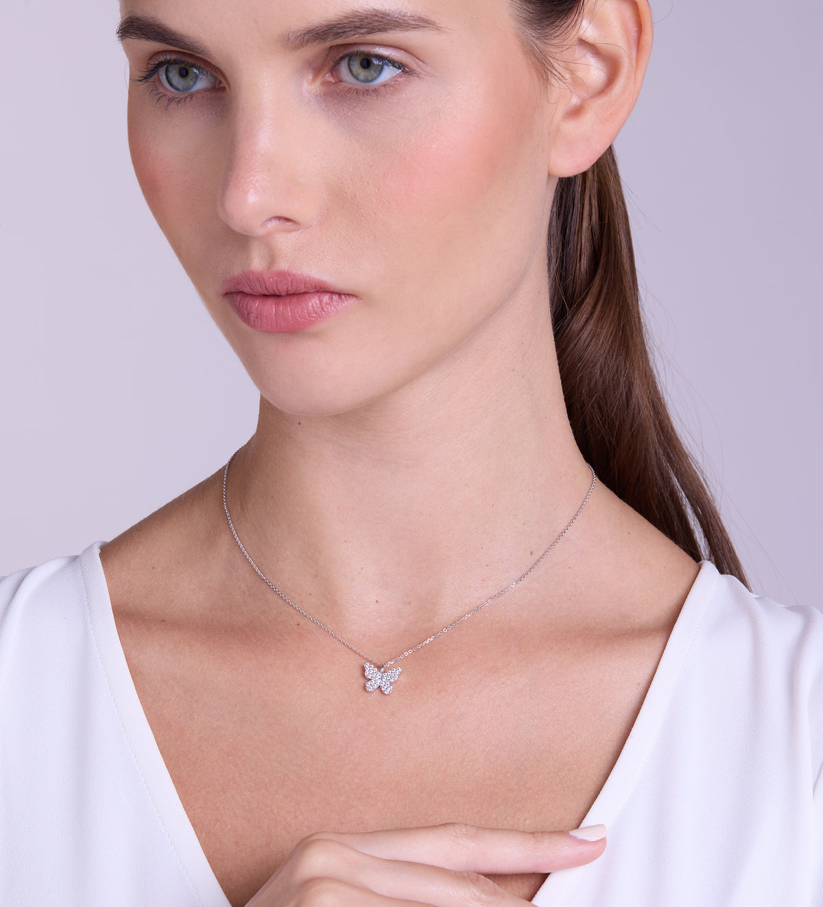 Pave Butterfly Necklace in Rhodium Plating on 925 Silver - Ash & Harry