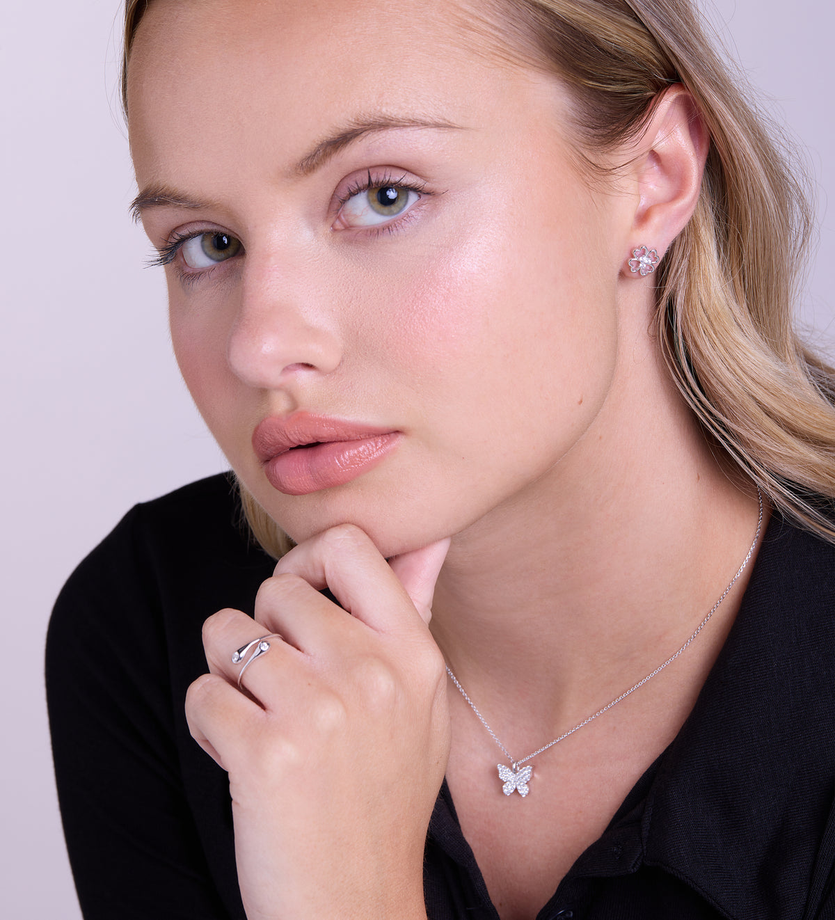Pave Butterfly Necklace in Rhodium Plating on 925 Silver - Ash & Harry