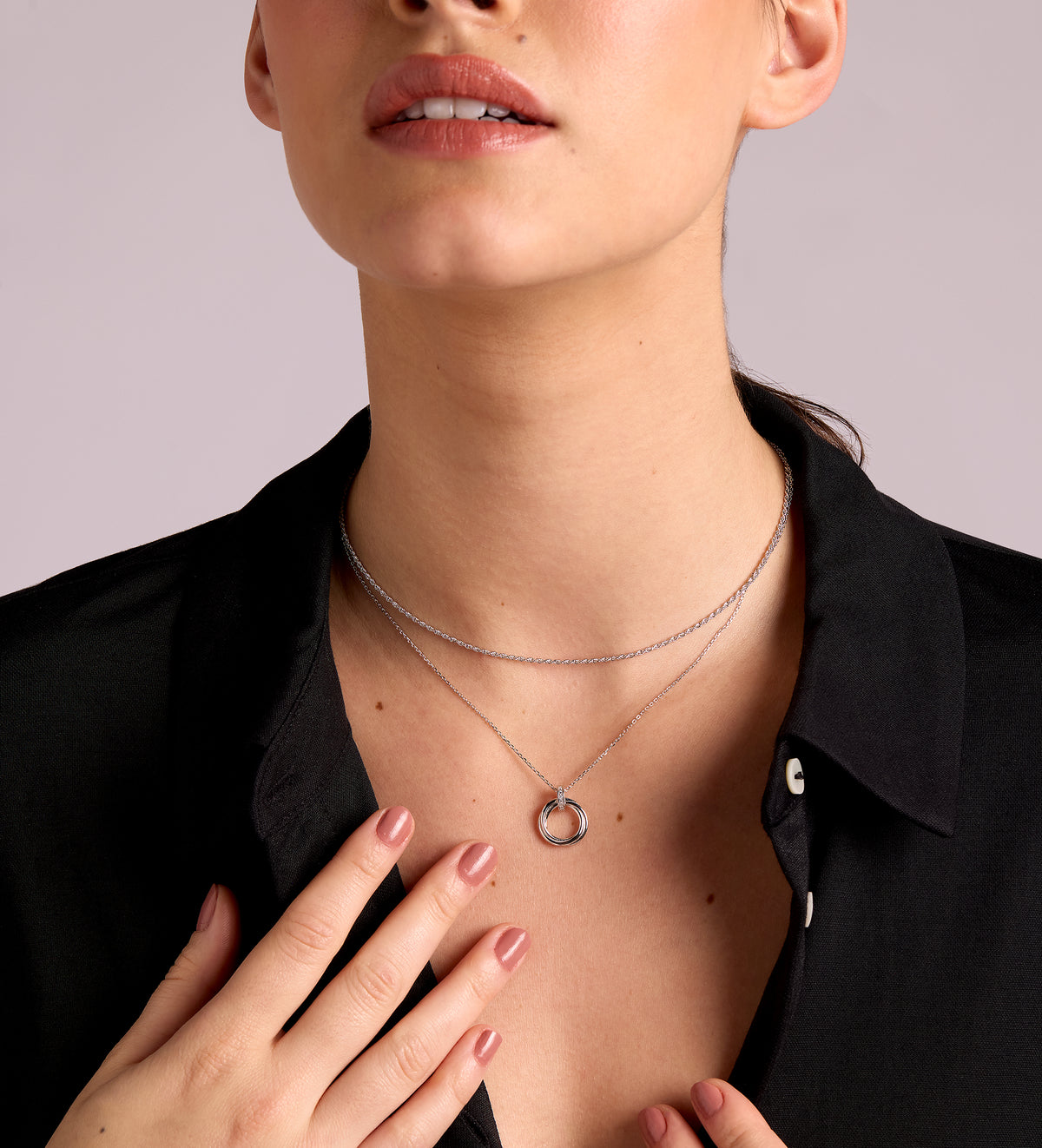 Triple Ring Necklace in Rhodium Plating on 925 Silver - Ash & Harry