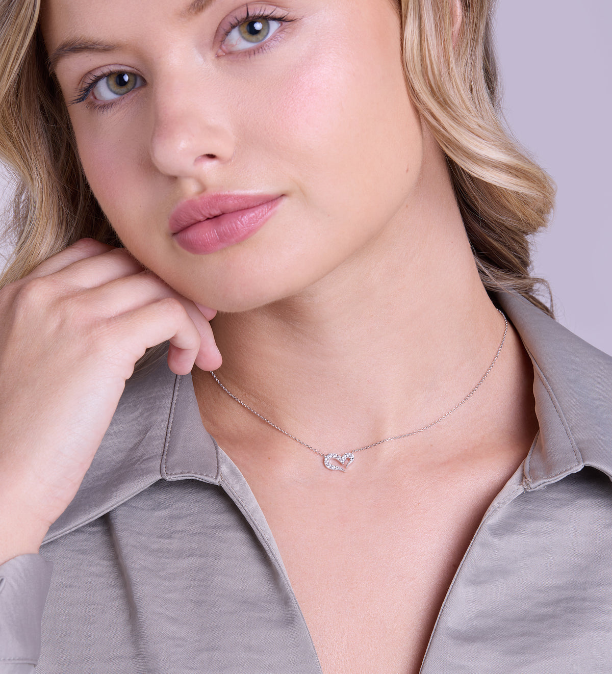 Pave Heart Silhouette Necklace in Rhodium Plating on 925 Silver - Ash & Harry