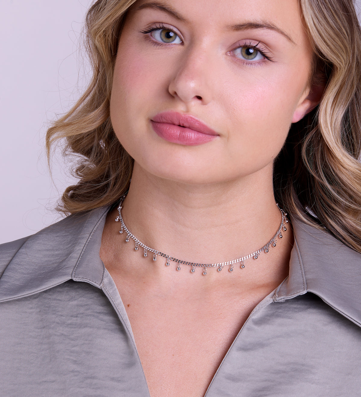 Dangling Dotted Choker in Rhodium Plating on 925 Silver - Ash & Harry