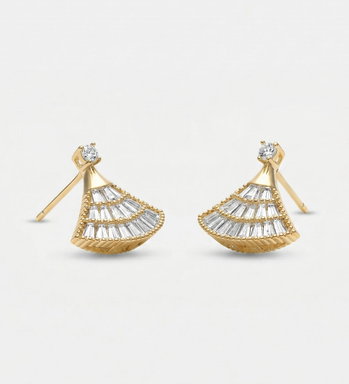 Art Deco Fan Studs With High Quality Simulated Diamonds - Ash & Harry