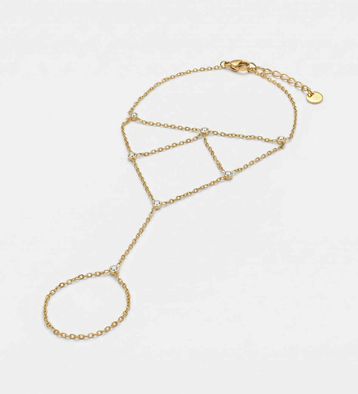 Aura Triangle Hand Chain in Gold With High Quality Simulated Diamonds - Ash & Harry