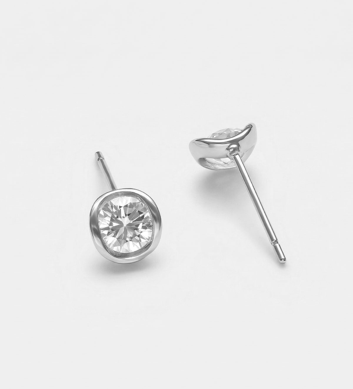 Bezel - Set Solitaire Stud Earrings With High Quality Simulated Diamond - Ash & Harry