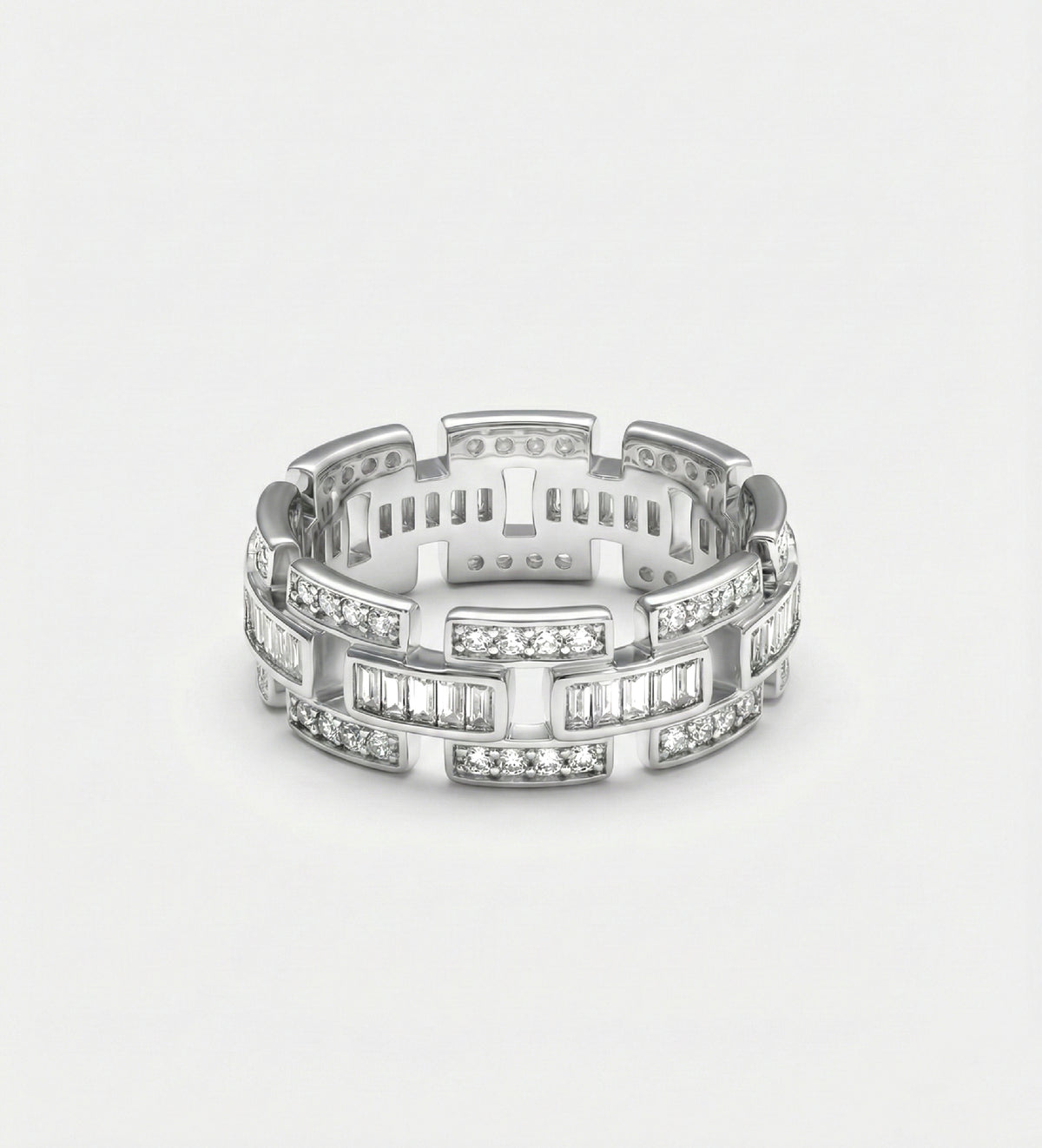Block Chain Ring In 925 Silver High Quality Simulated Diamonds - Ash & Harry