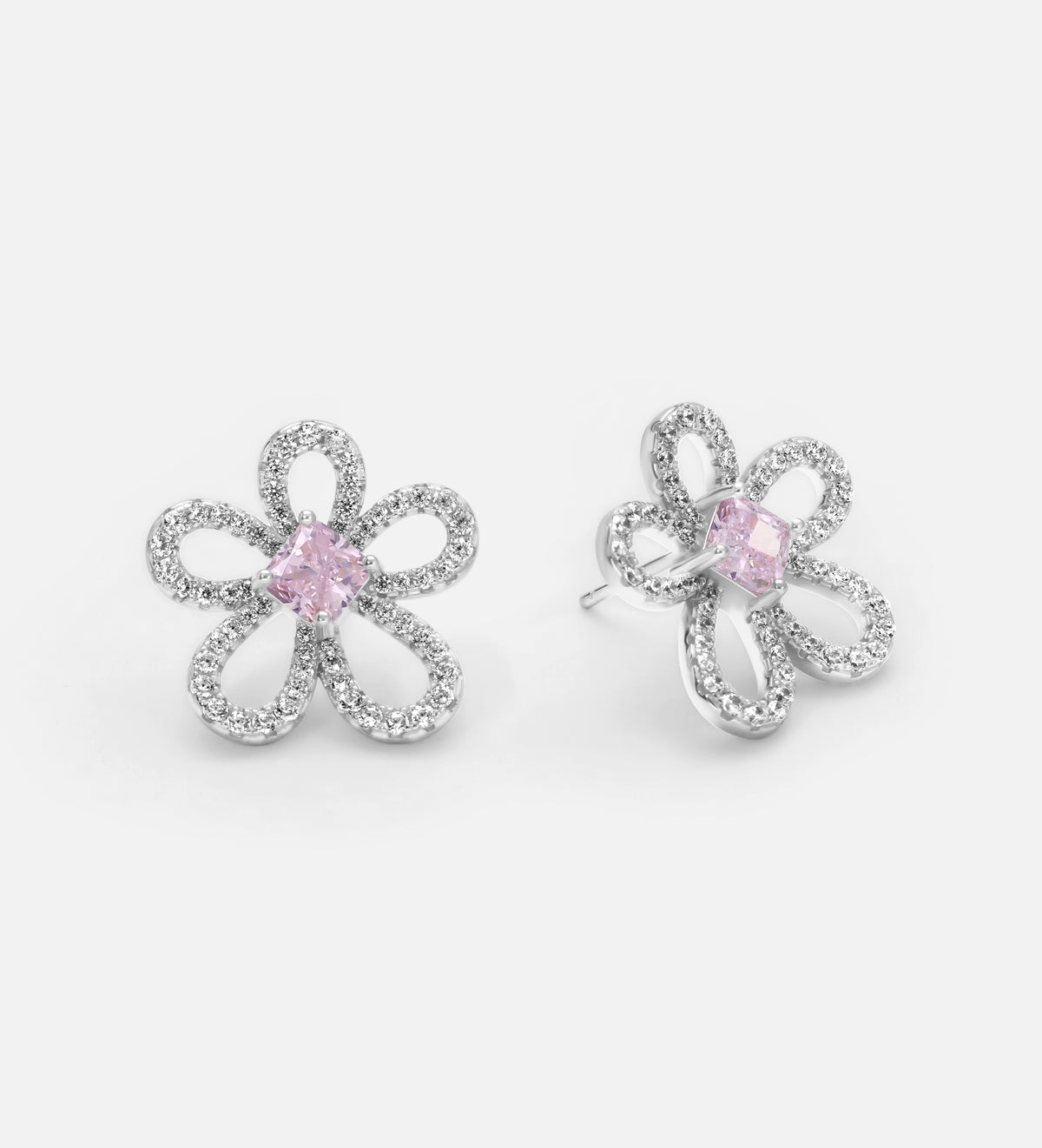 Blush Petal Earrings in 925 Silver with High - Quality White Simulated Diamonds - Ash & Harry