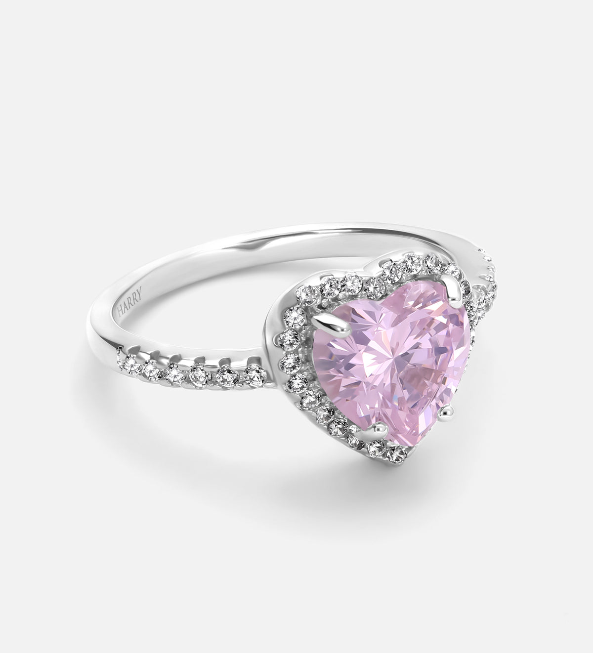 Blushing Heart Halo Ring in 925 Silver with High - Quality Pink and White Simulated Diamonds - Ash & Harry