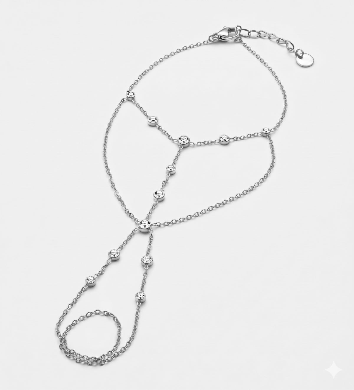 Boho Lines Hand Chain in Silver With High Quality Simulated Diamonds - Ash & Harry