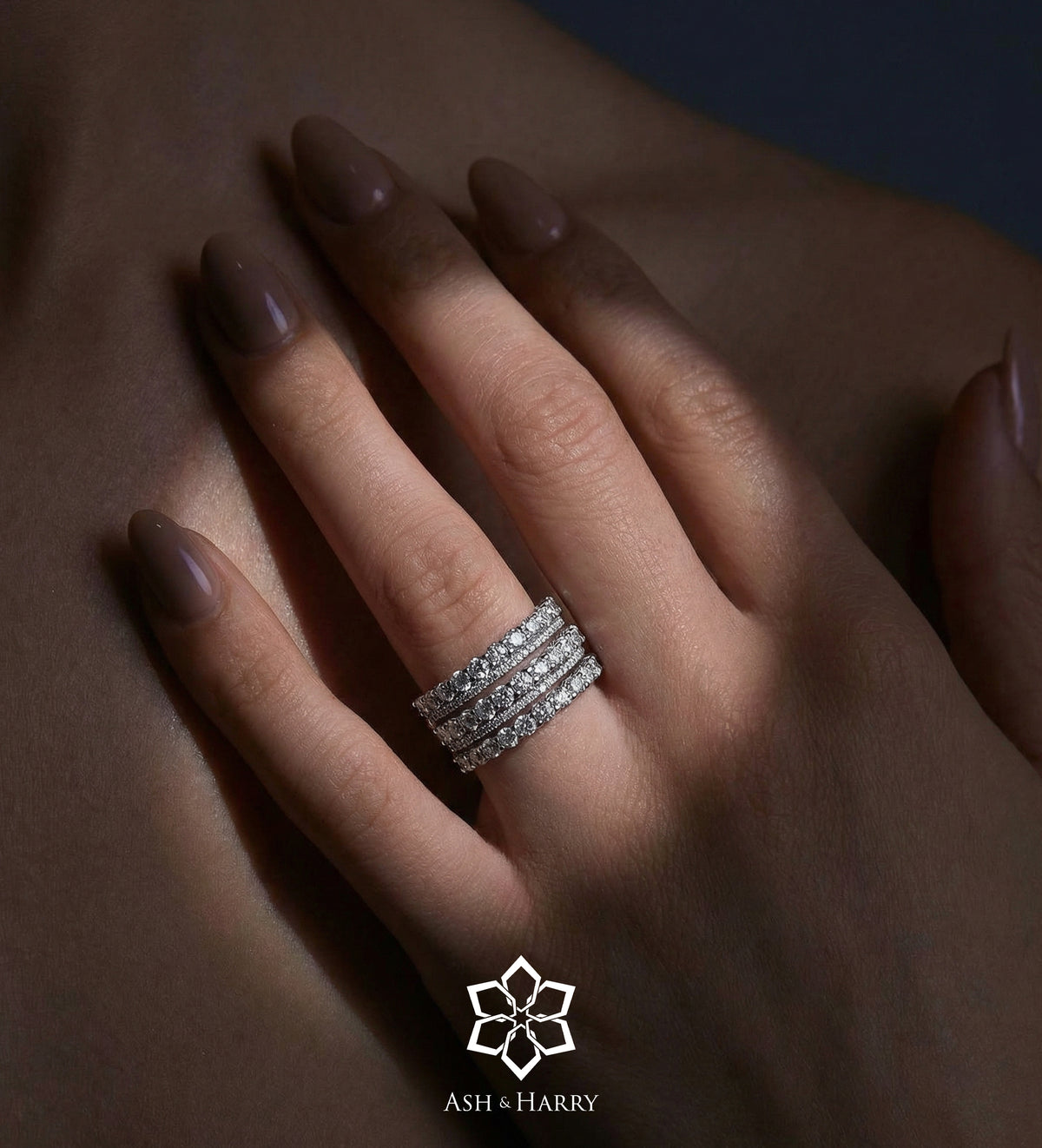 Brilliance Stack Ring in 925 Silver with High - Quality Simulated Diamonds - Ash & Harry