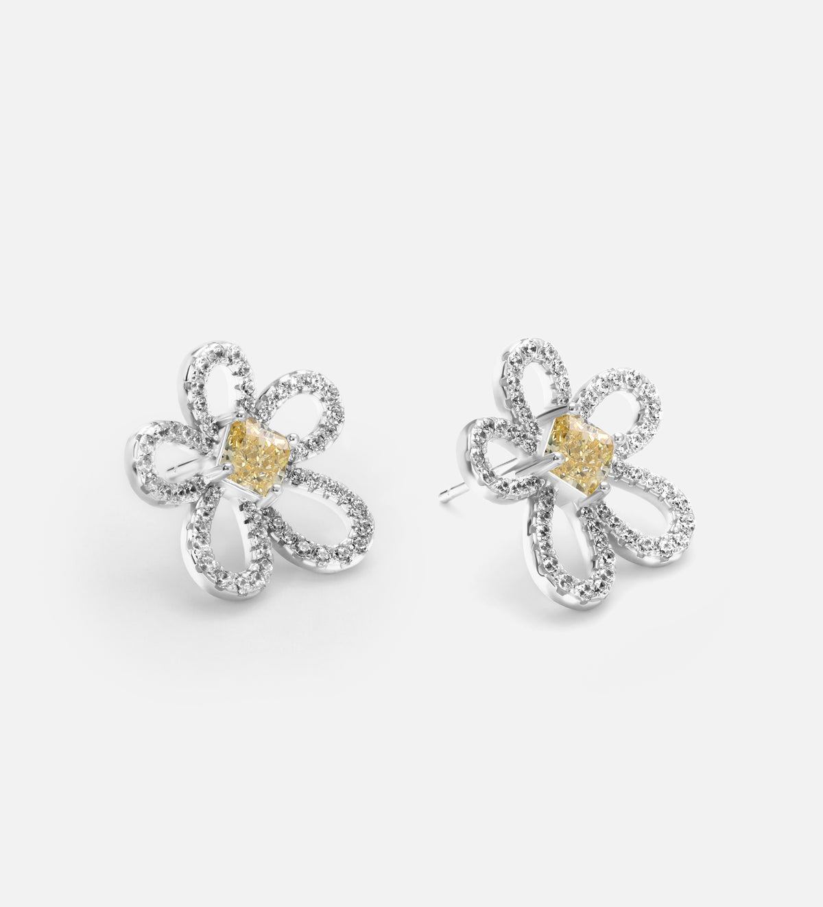 Canary Bloom Earrings in 925 Silver with High Quality Simulated White and Crafted Canary Diamonds - Ash & Harry