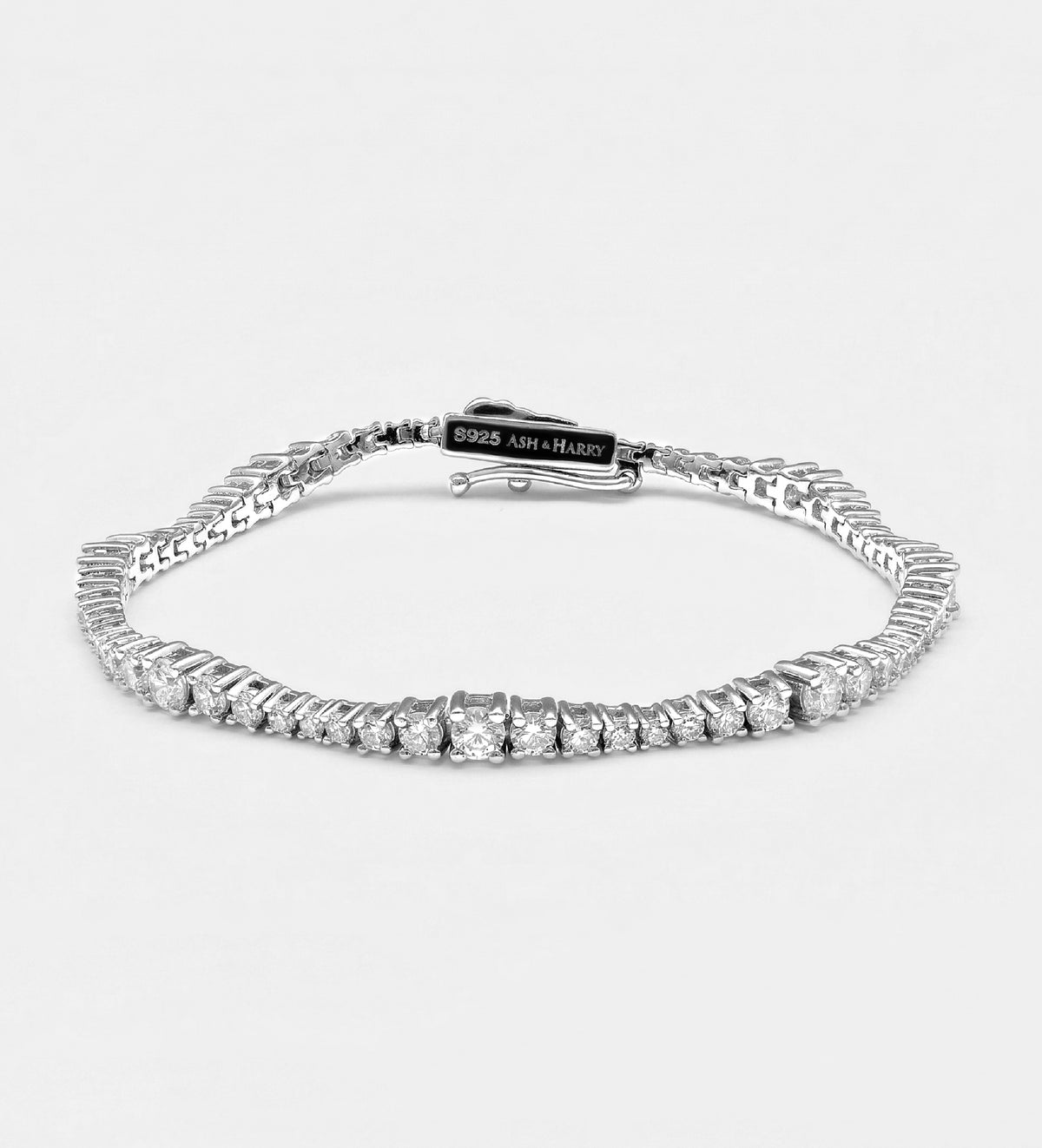 Cascade Wavy Tennis Bracelet in Rhodium Plating on 925 Silver - Ash & Harry