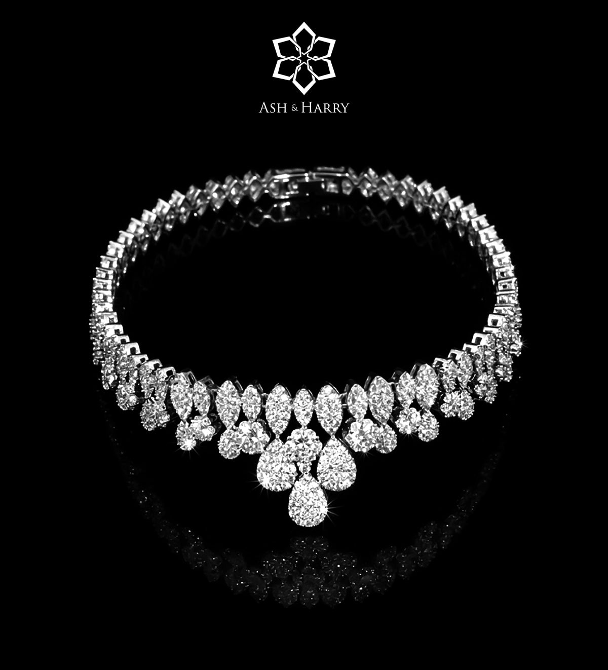 Celeste Drop Bridal Set in High Quality Simulated Diamonds Rhodium Plated - Ash & Harry
