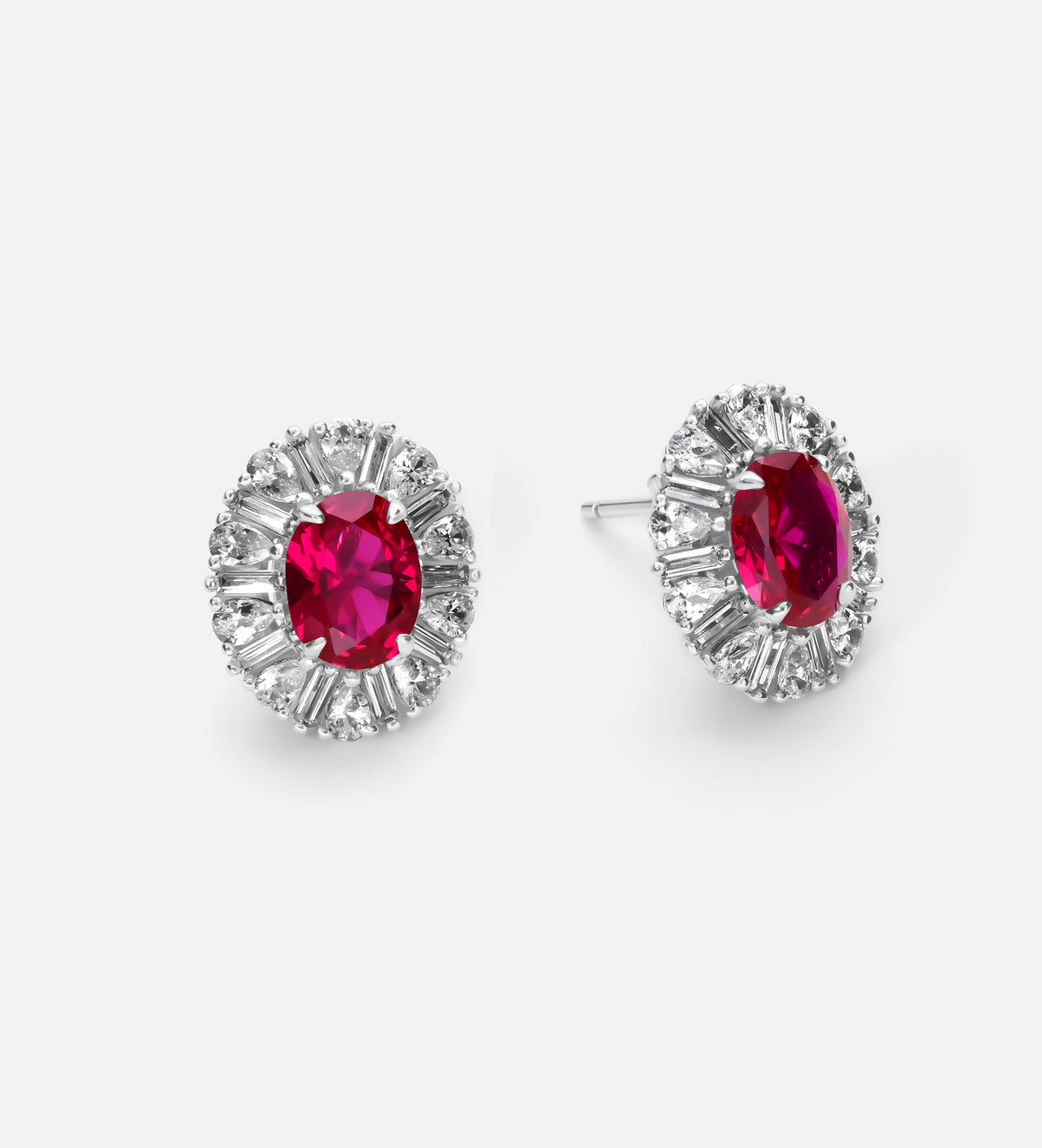 Classic Ruby Glow Studs in 925 Silver High Quality Simulated Diamonds and Crafted Ruby Stones - Ash & Harry