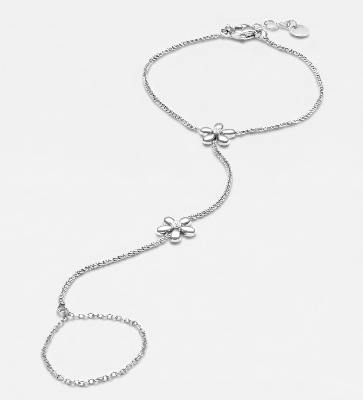 Daisy Link Hand Chain in Silver With High Quality Simulated Diamonds - Ash & Harry
