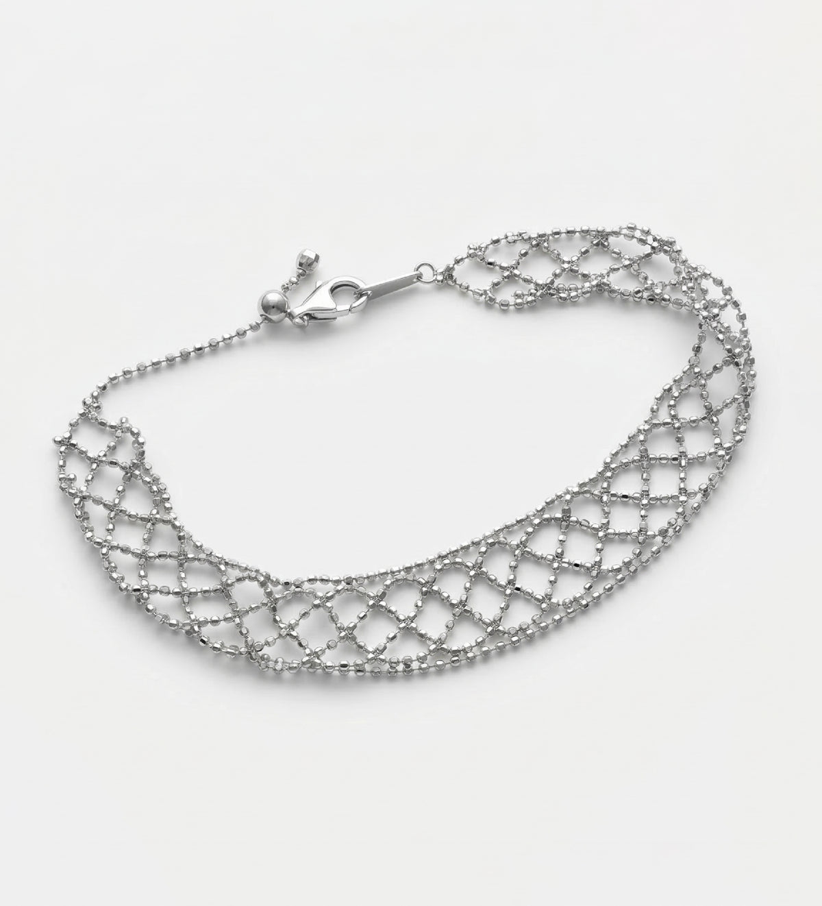 Diamond Mesh Italian Bracelet in Rhodium Plating on 925 Silver - Ash & Harry