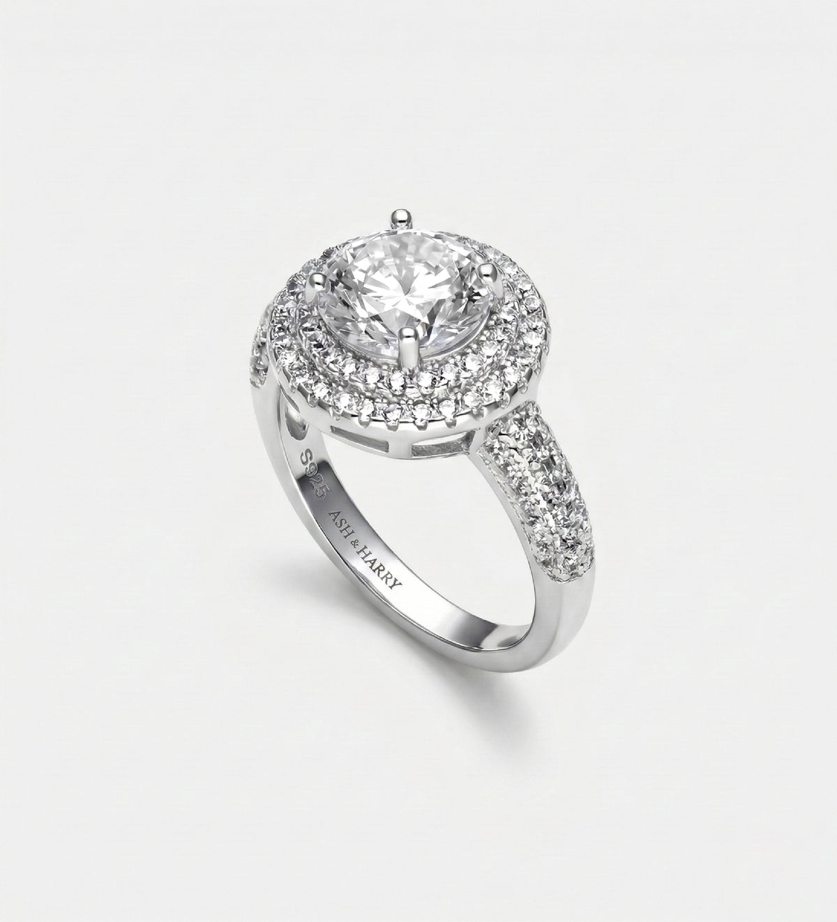 Double Halo Glow Ring in 925 Silver with High Quality Simulated Diamonds - Ash & Harry
