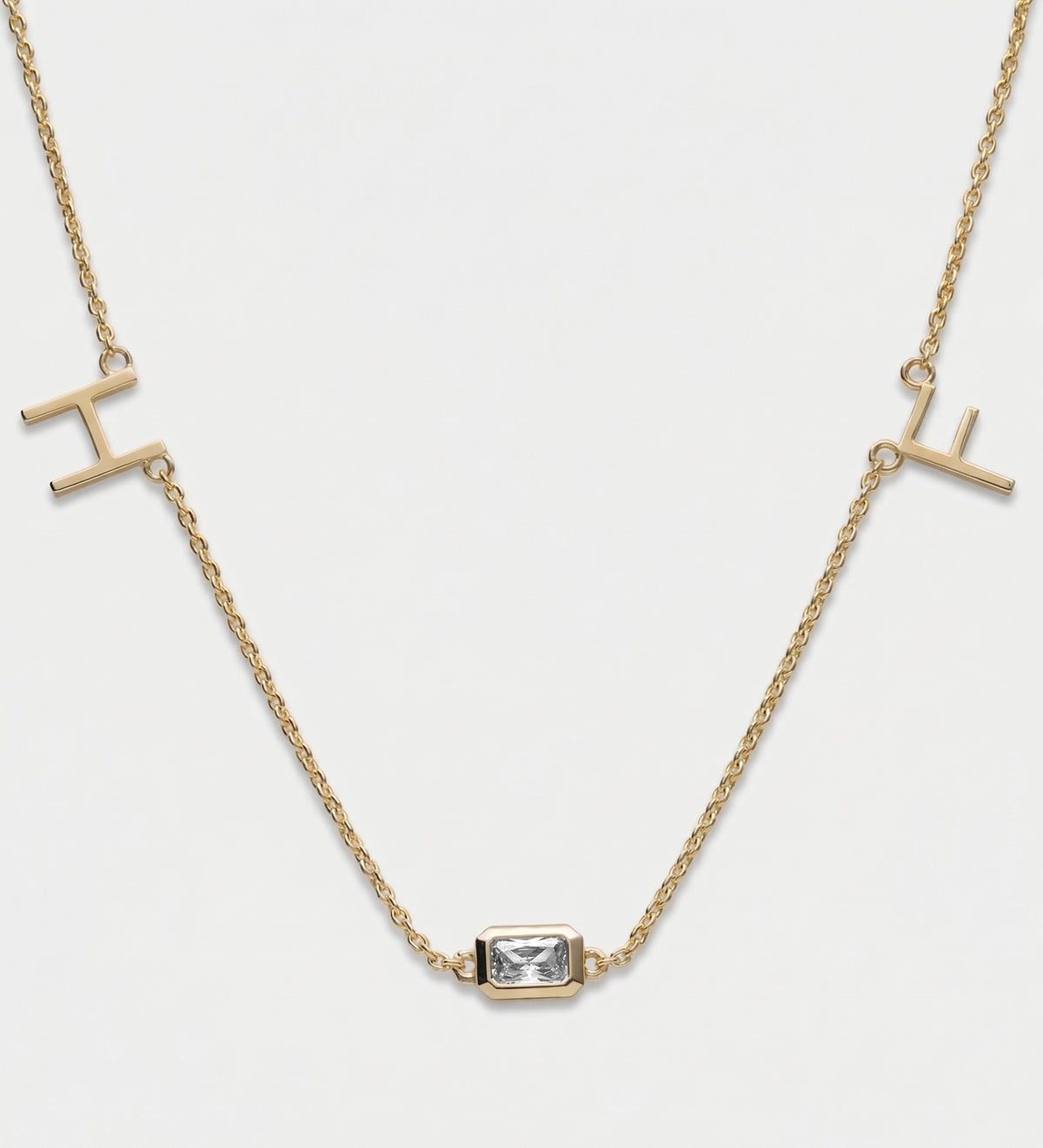Eden Initial Necklace With .3CT Emerald Cut Lab Diamond in 18K Gold Plating on 925 Silver - Ash & Harry