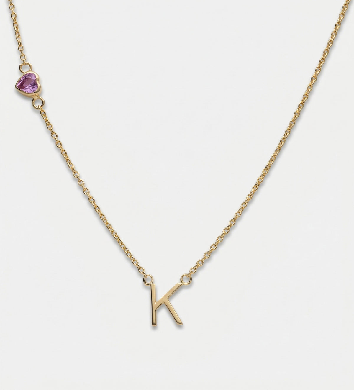 Eden Initial Necklace With 0.2ct Heart Shaped Lab Crafted Gemstone in 18K Gold Plating on 925 Silver - Ash & Harry