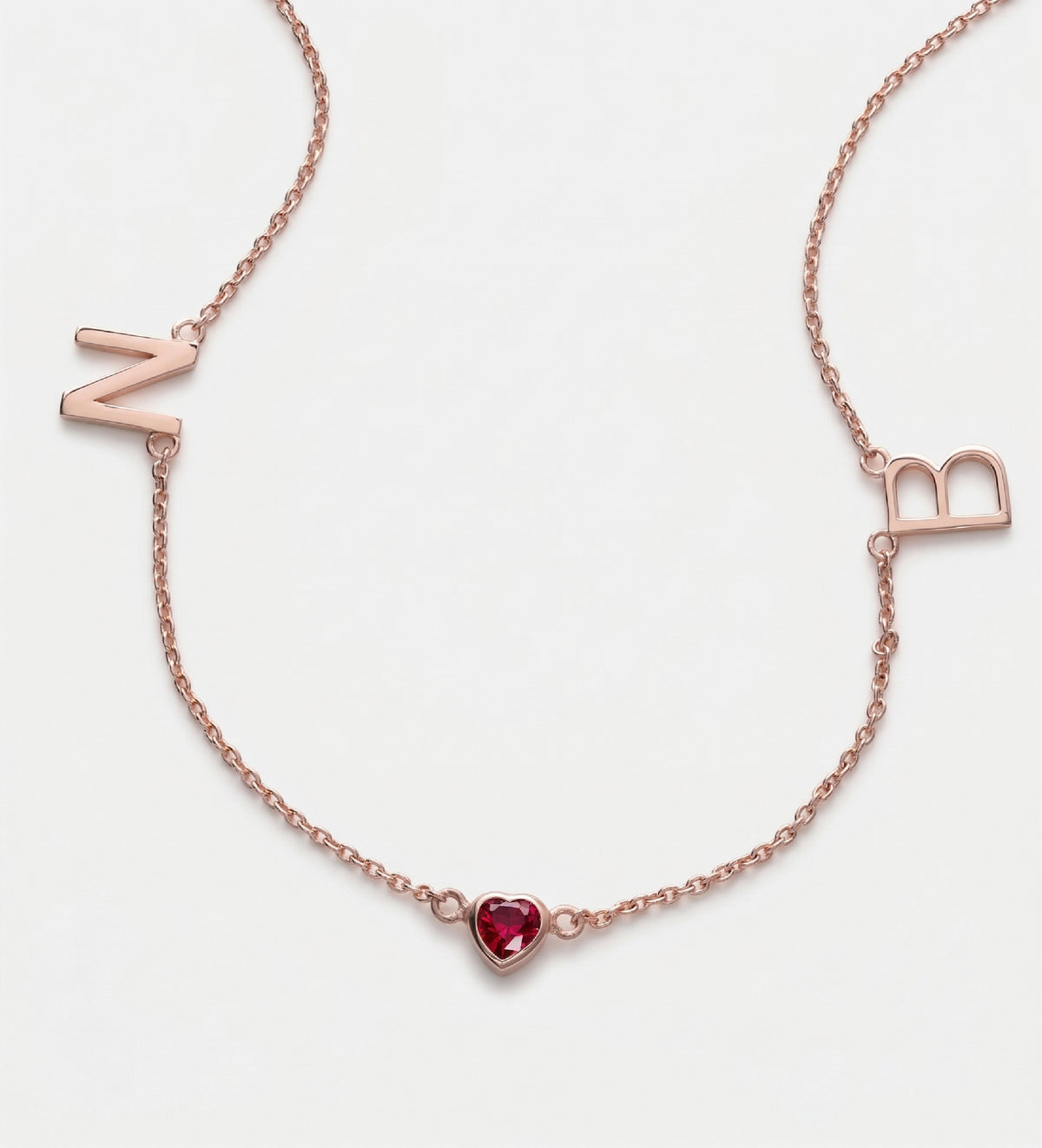 Eden Initial Necklace With 0.2ct Heart Shaped Lab Crafted Gemstone in 18K Rose Gold Plating on 925 Silver - Ash & Harry