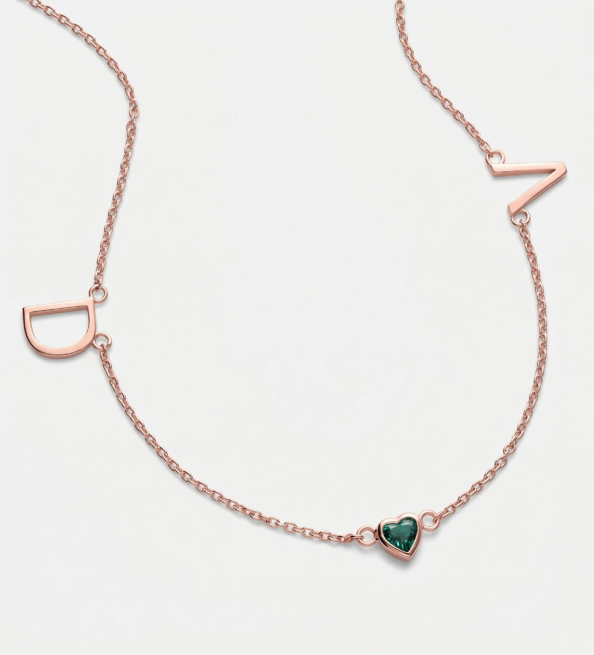 Eden Initial Necklace With 0.2ct Heart Shaped Lab Crafted Gemstone in 18K Rose Gold Plating on 925 Silver - Ash & Harry