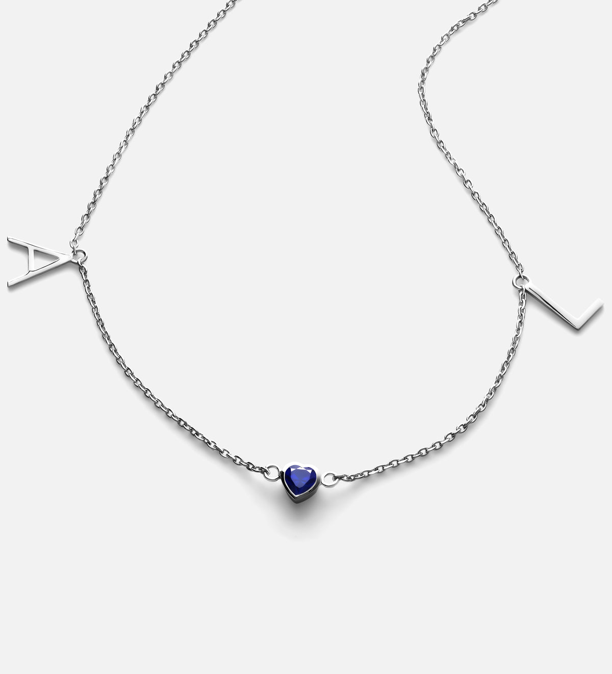 Eden Initial Necklace With 0.2ct Heart Shaped Lab Crafted Gemstone in Rhodium Plating on 925 Silver - Ash & Harry