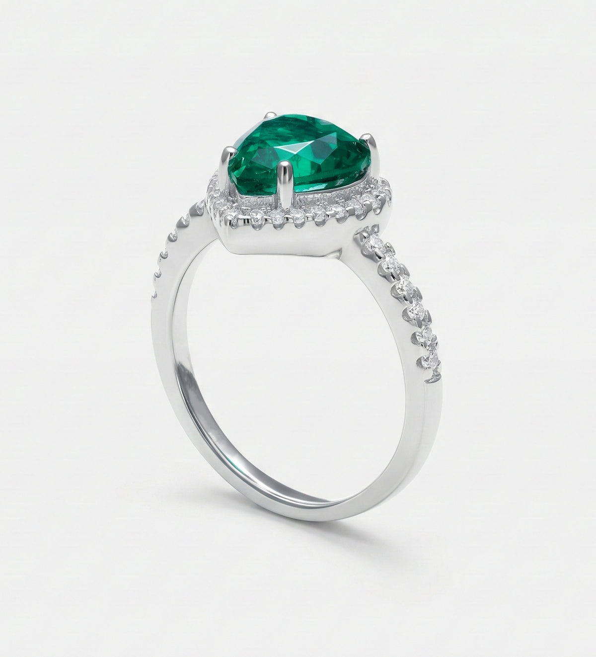 Emerald Heart Majesty Ring in 925 Silver High Quality Simulated Diamonds and Crafted Heart - Shaped Emerald Stone - Ash & Harry