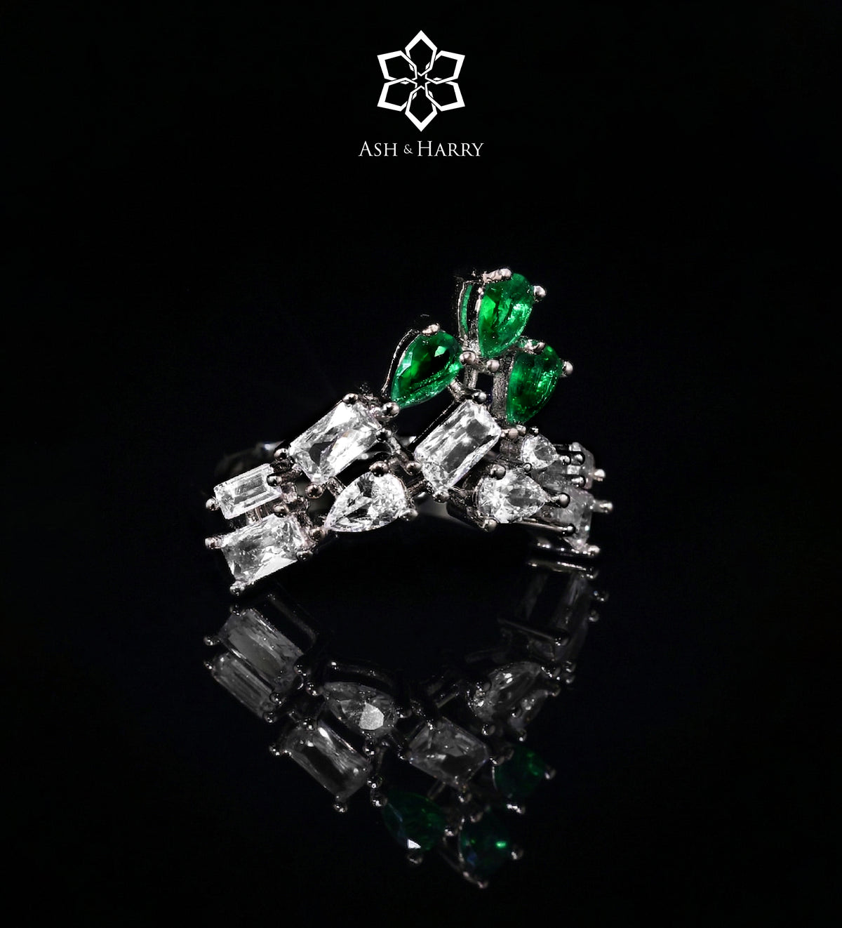 Estelle Green Luxury Bridal Full Set in High Quality Simulated Diamonds Rhodium Plated - Ash & Harry