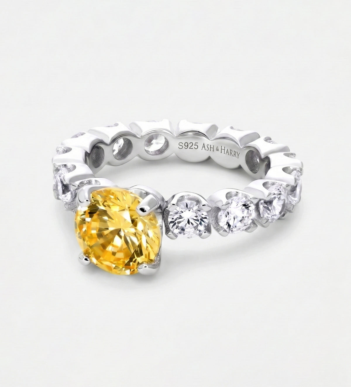 Eternal Sunshine Solitaire Ring with High Quality Simulated White and Canary Diamonds in 925 Silver - Ash & Harry