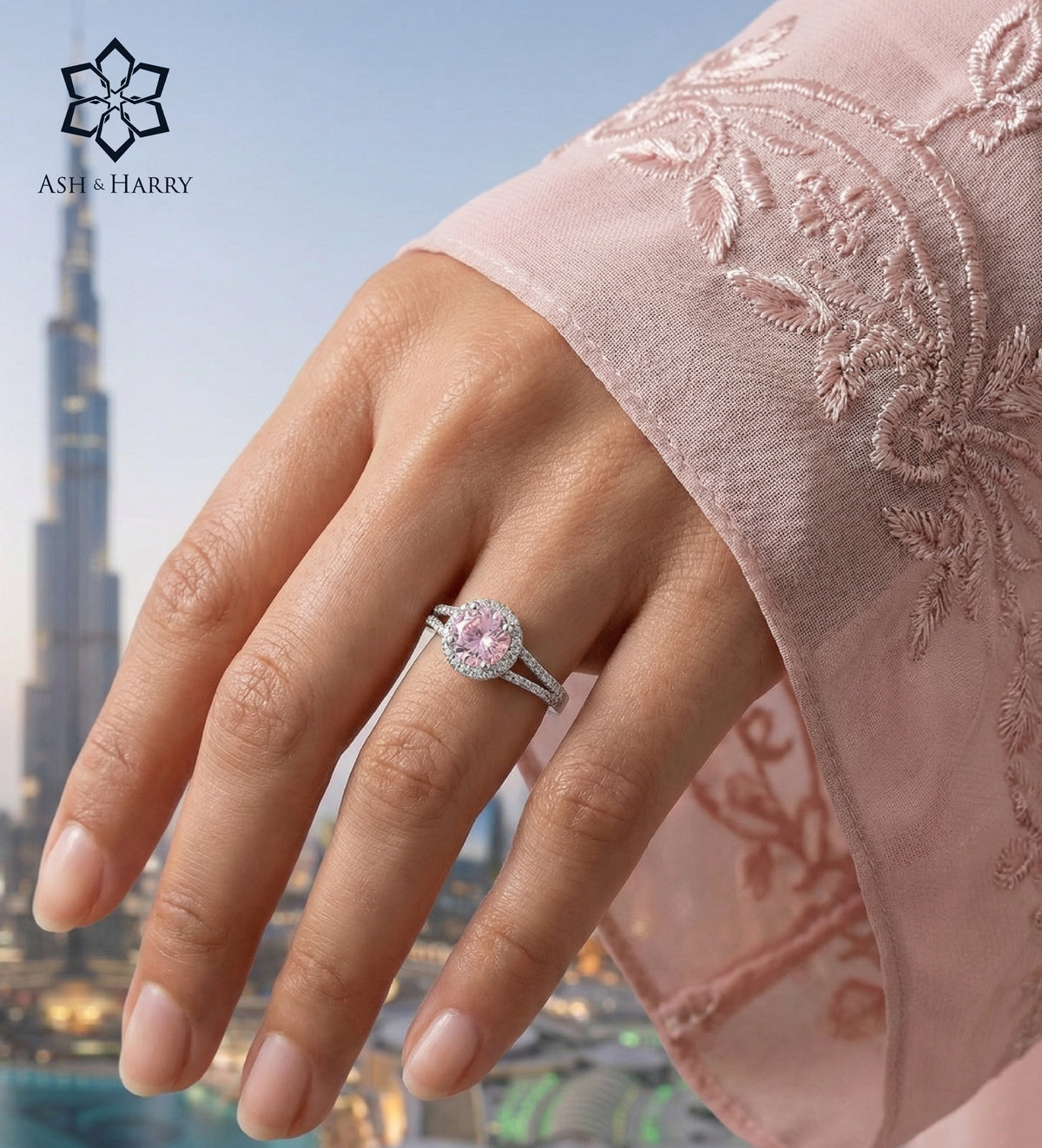 Frosted Sakura Ring in 925 Silver with High - Quality White and Pink Simulated Diamonds - Ash & Harry