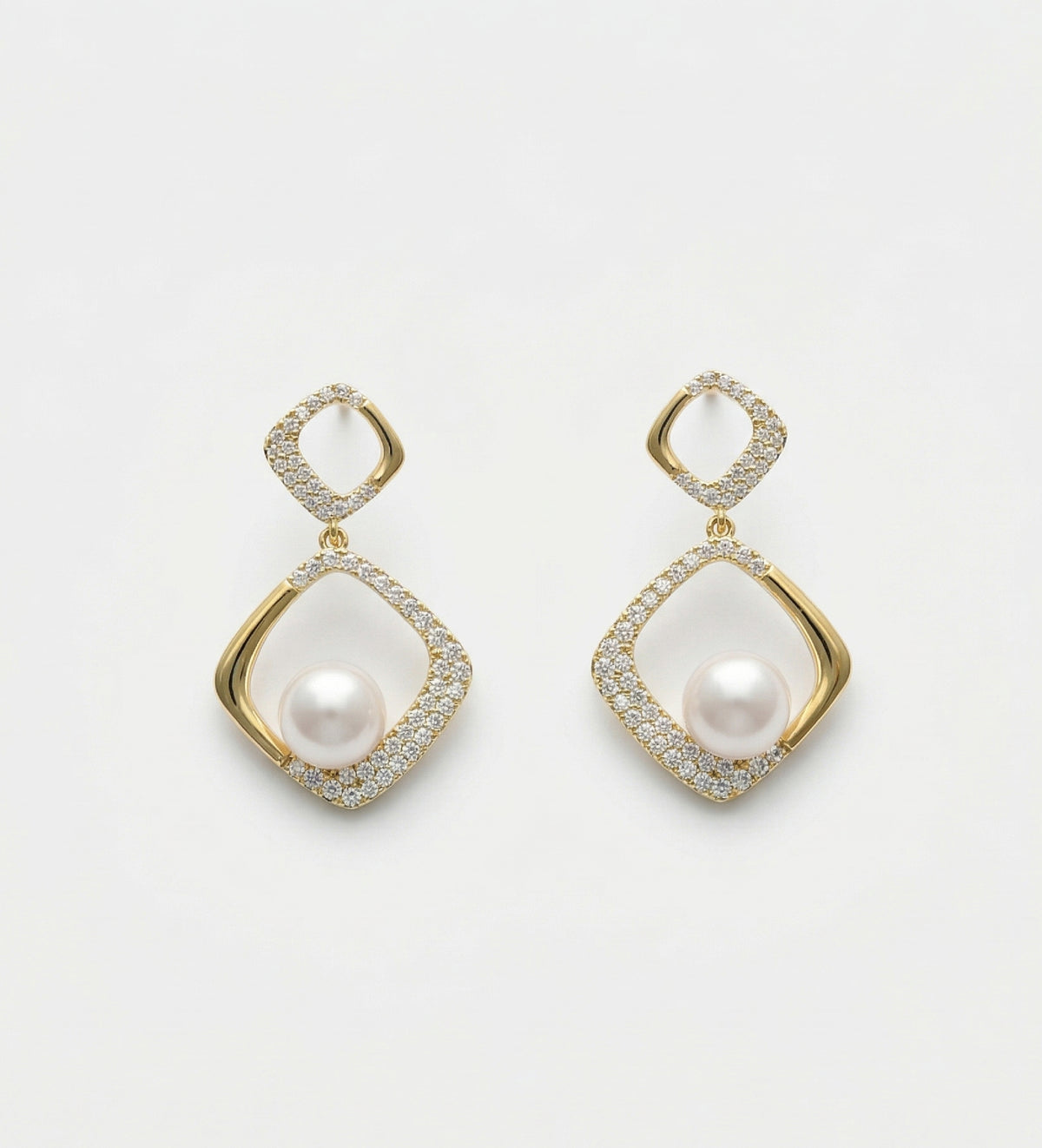 Gilded Frame Pearl Earrings with Pearl and Simulated Diamonds - Ash & Harry