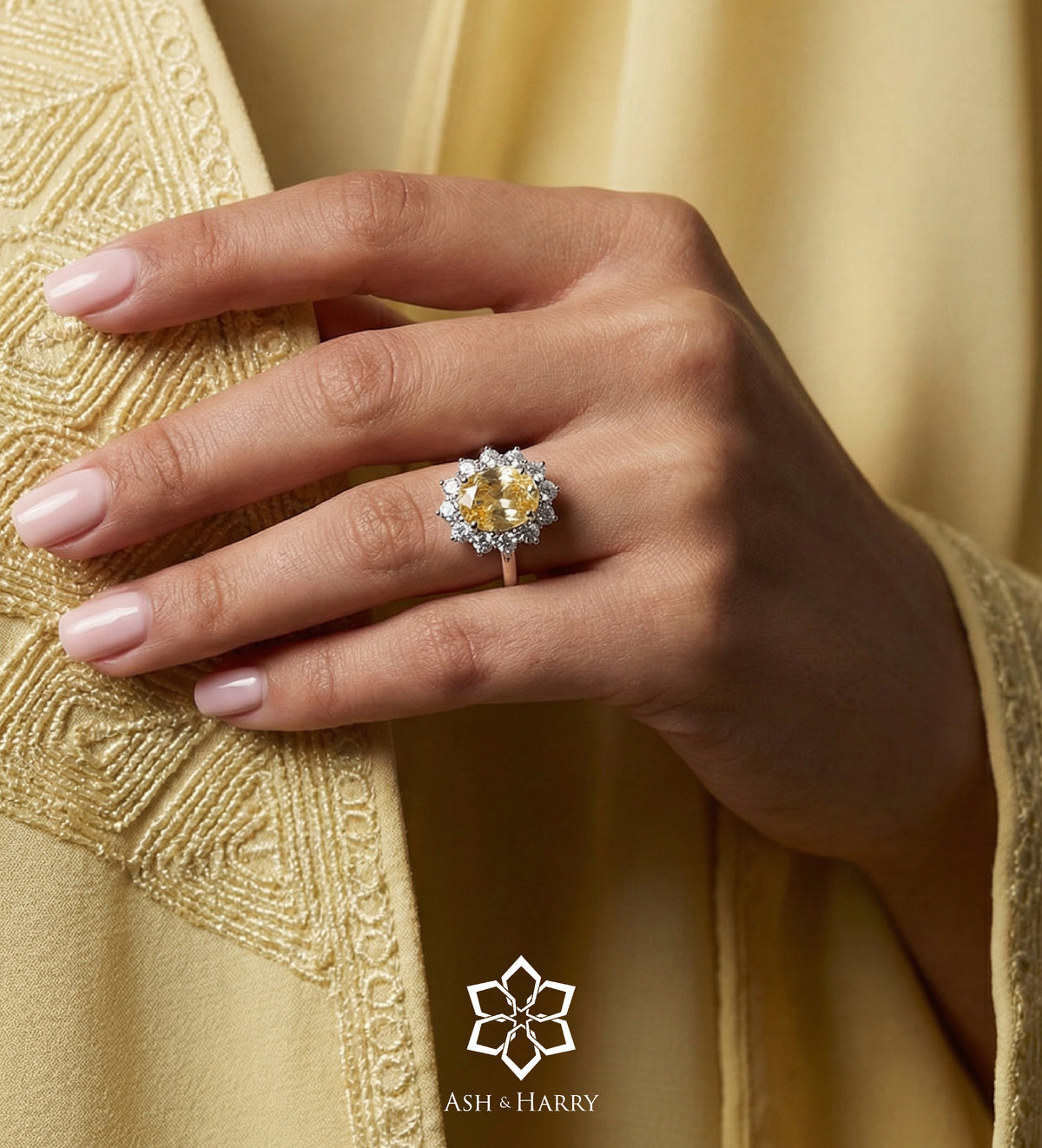 Golden Aura Ring in 925 Silver with High Quality Simulated White and Crafted Canary Diamonds - Ash & Harry