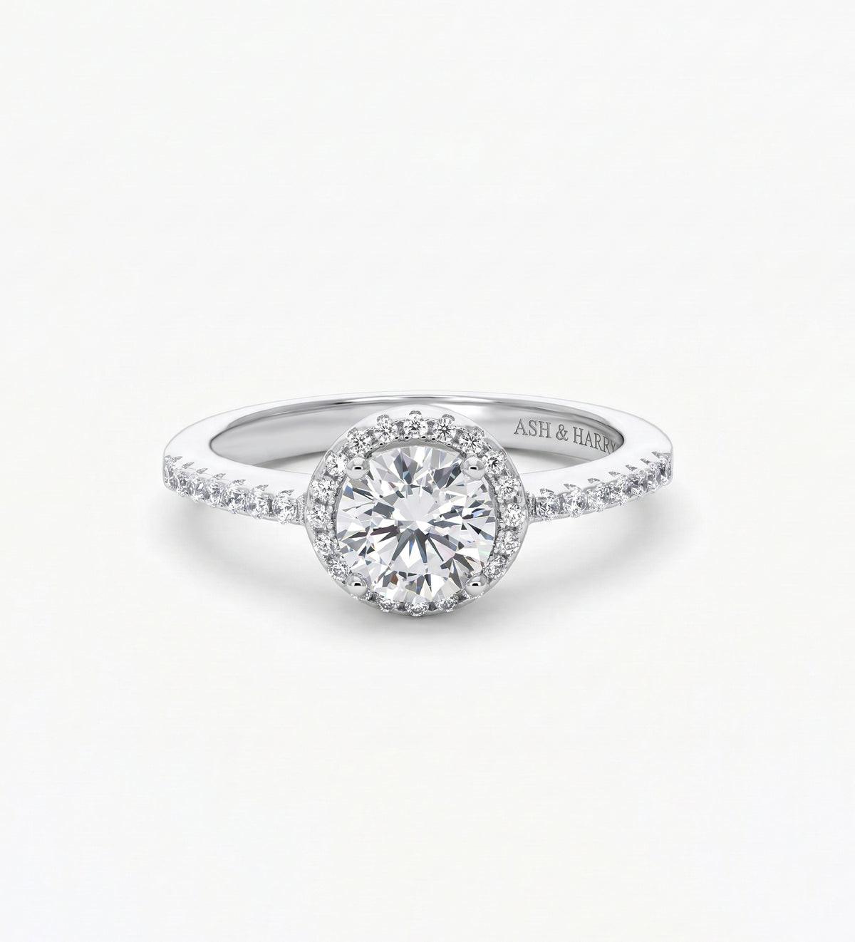 Halo Solitaire Ring in 925 Silver with High - Quality White Simulated Diamonds - Ash & Harry