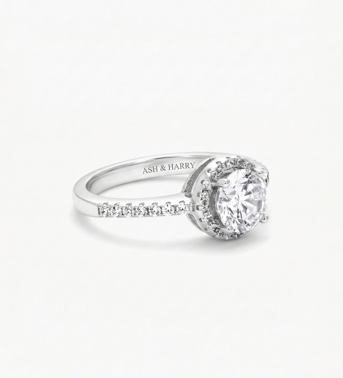 Halo Solitaire Ring in 925 Silver with High - Quality White Simulated Diamonds - Ash & Harry
