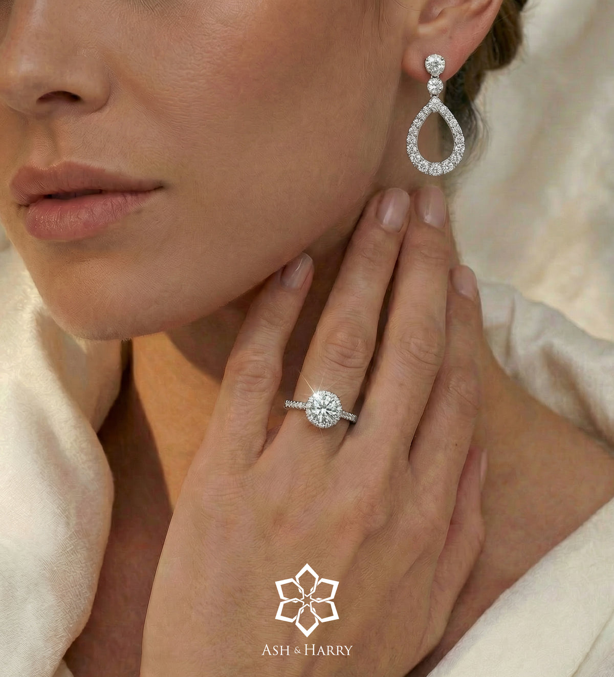 Halo Solitaire Ring in 925 Silver with High - Quality White Simulated Diamonds - Ash & Harry