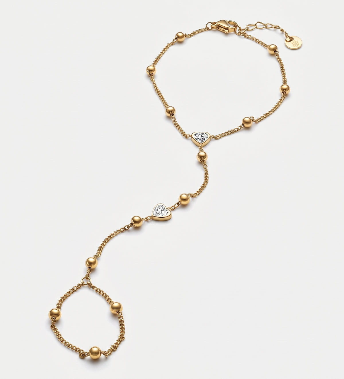 Heart Drop Hand Chain in Gold With High Quality Simulated Diamonds - Ash & Harry
