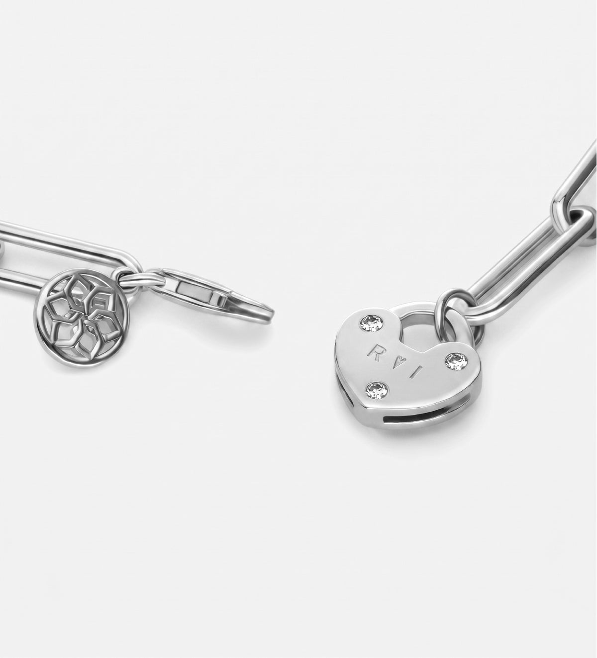 Heart Lock Bracelet With Lab Diamond in Rhodium Plating on 925 Silver - Ash & Harry