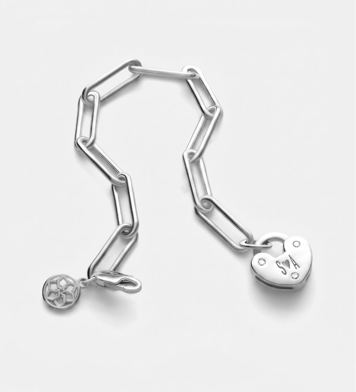 Heart Lock Bracelet With Lab Diamond in Rhodium Plating on 925 Silver - Ash & Harry