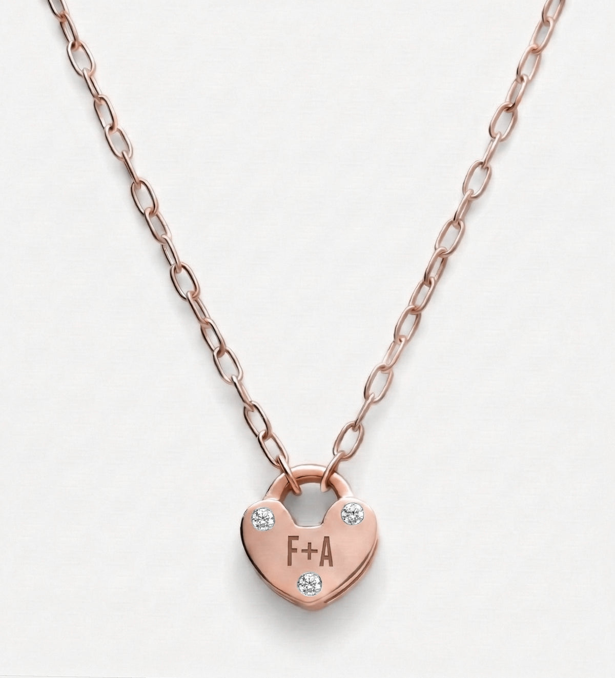 Heart Lock Necklace With Lab Diamond in 18K Rose Gold Plating on 925 Silver - Ash & Harry