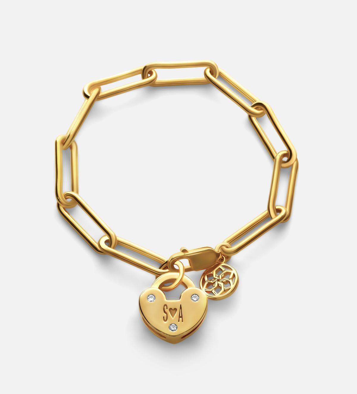 Heart Lock Bracelet With Lab Diamond in 18K Gold Plating on 925 Silver - Ash & Harry