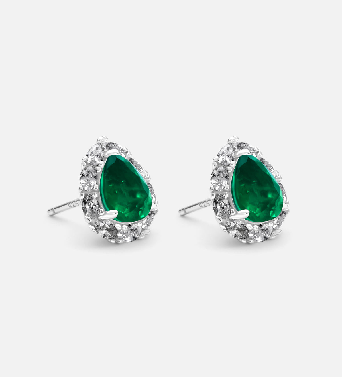 Imperial Emerald Studs in 925 Silver High Quality Simulated Diamonds and Crafted Pear - Cut Emerald Stones - Ash & Harry