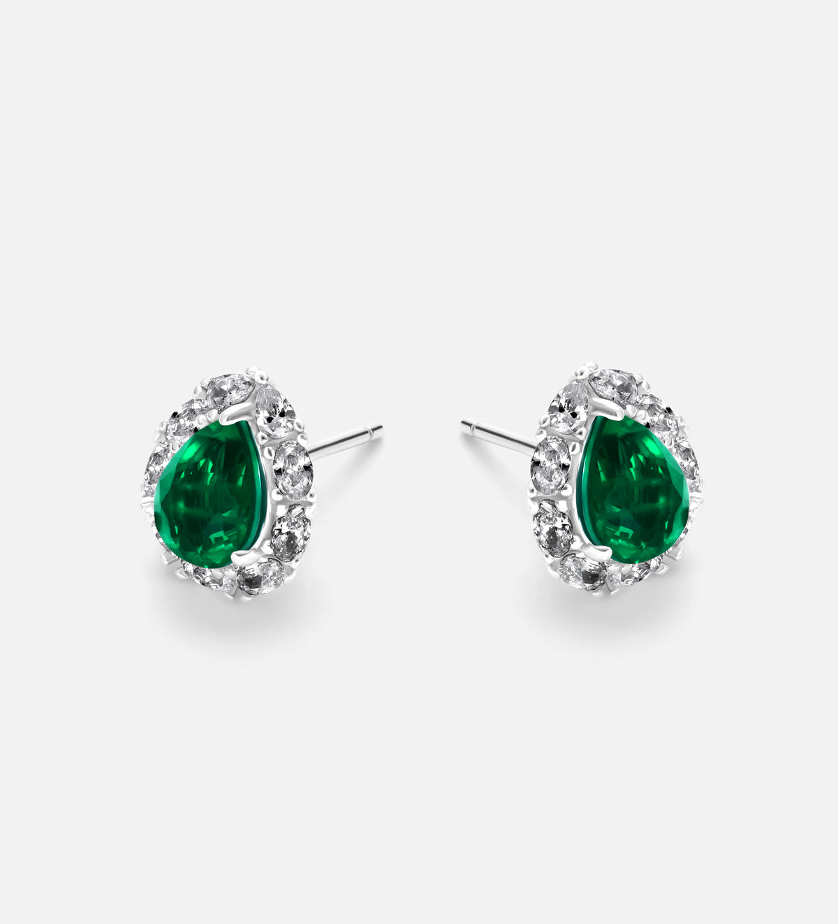 Imperial Emerald Studs in 925 Silver High Quality Simulated Diamonds and Crafted Pear - Cut Emerald Stones - Ash & Harry