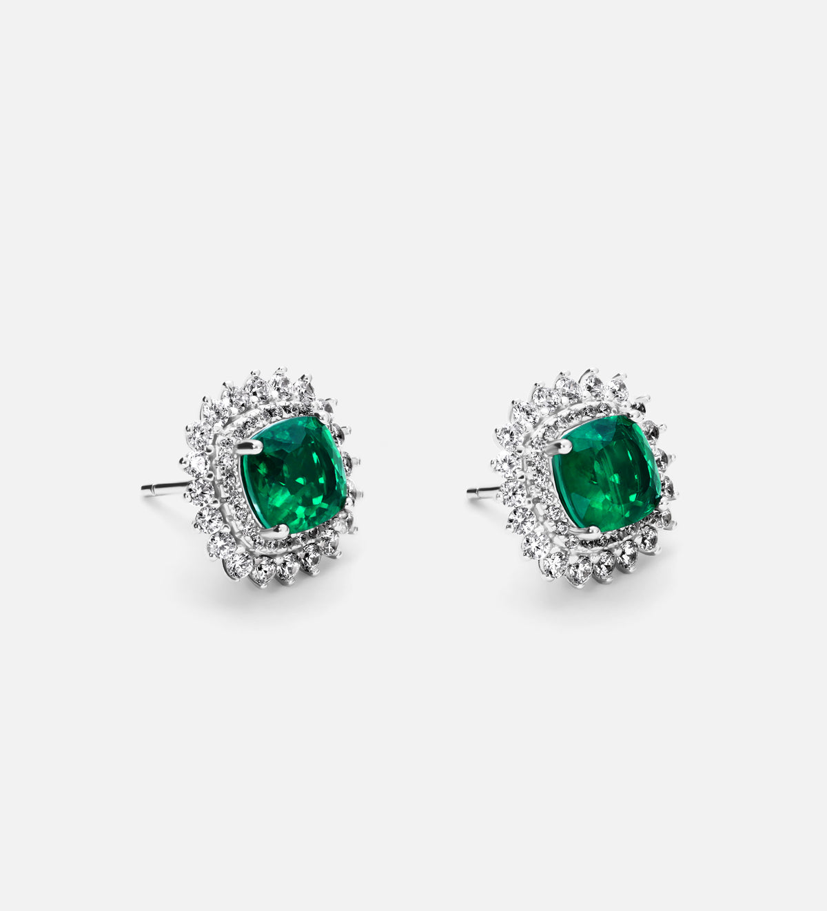 Imperial Emerald Crown Studs in 925 Silver High Quality Simulated Diamonds and Crafted Emerald Stones - Ash & Harry