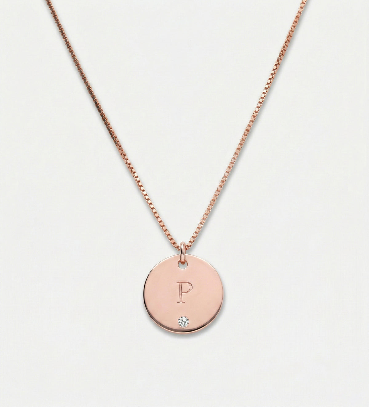 Initial Disc Necklace With Lab Diamond in 18K Rose Gold Plating on 925 Silver - Ash & Harry