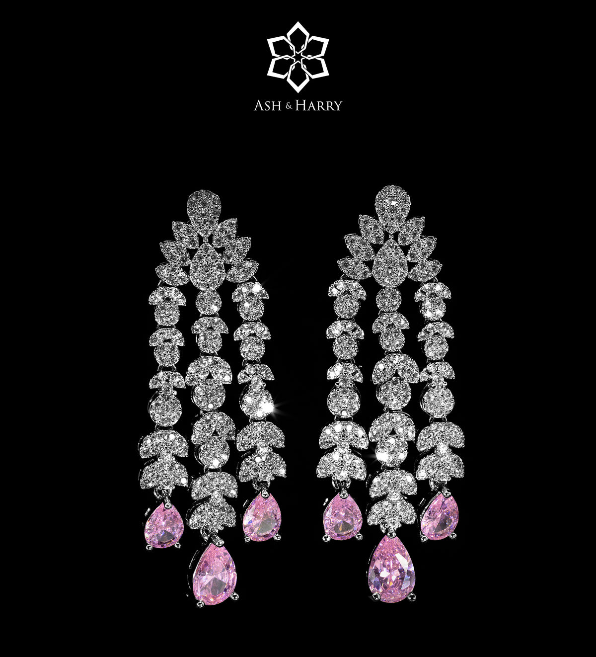 Jouri Royal Pink and White Bridal Full Set with Brilliant - Cut Simulated Diamonds, Rhodium Plated - Ash & Harry