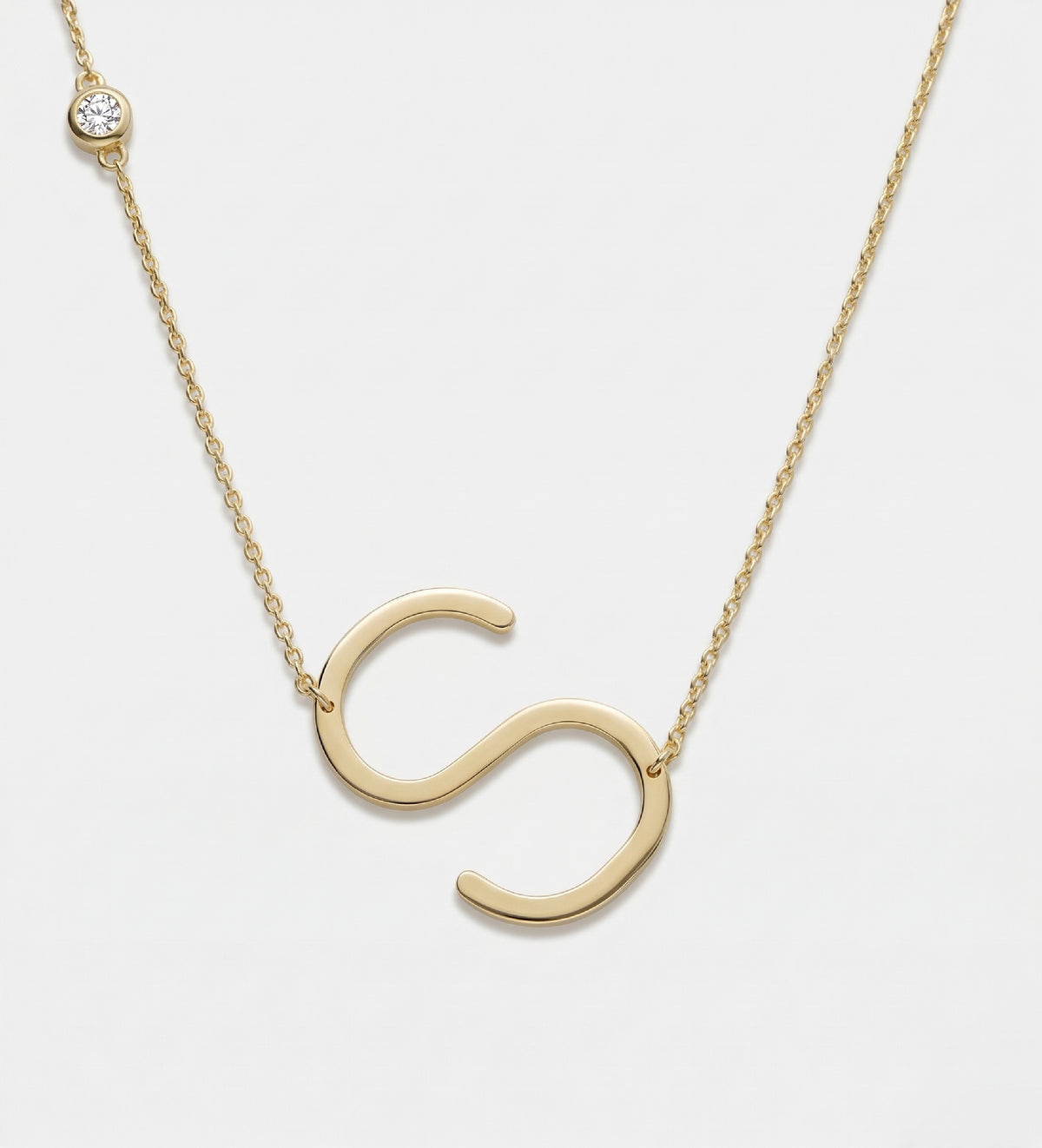 Large Initial Necklace With Lab Diamond in 18K Gold Plating on 925 Silver - Ash & Harry