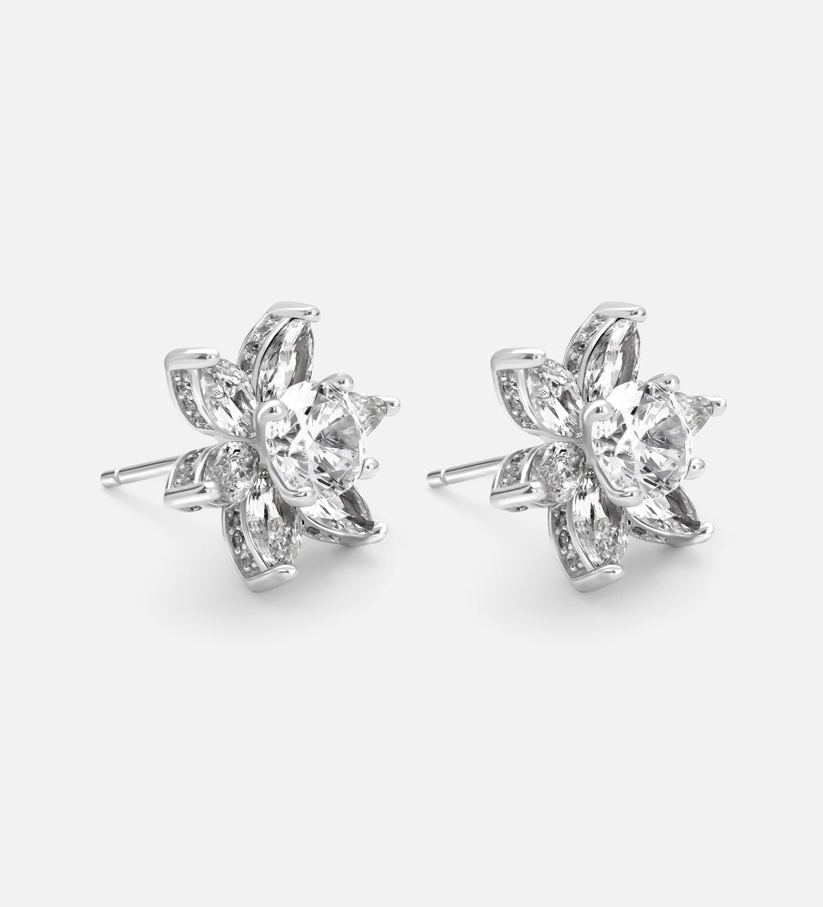 Lotus Cluster Studs in High Quality Certified Lab Crafted Stones In 925 Silver - Ash & Harry